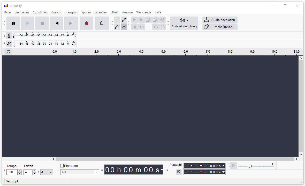 Oberfläche von Audacity.