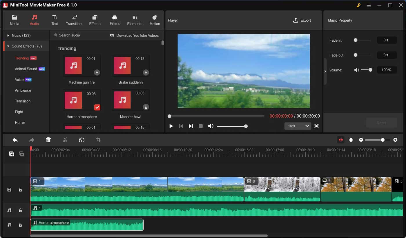 Ein Screenshot zur Bearbeitung von WAV-Dateien mit MiniTool MovieMaker.