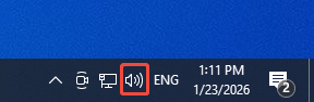 Windows taskbar with the Speaker icon selected in the bottom taskbar.