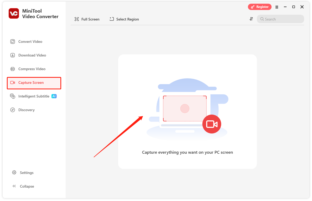 Markierung des mittleren Bereichs in MiniTool Video Converter.