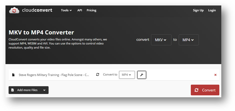 Cloudconvertでツールアイコンをクリックしている様子