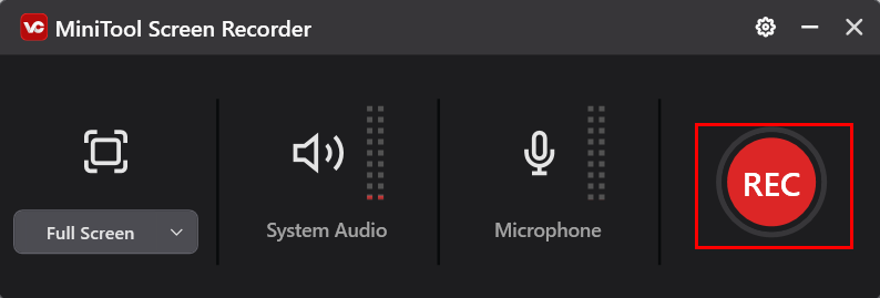 Markierung der roten REC-Schaltfläche in MiniTool Screen Recorder.