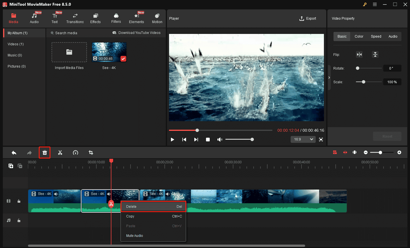 Ein Screenshot zum Löschen eines unerwünschten Teils aus dem Video.