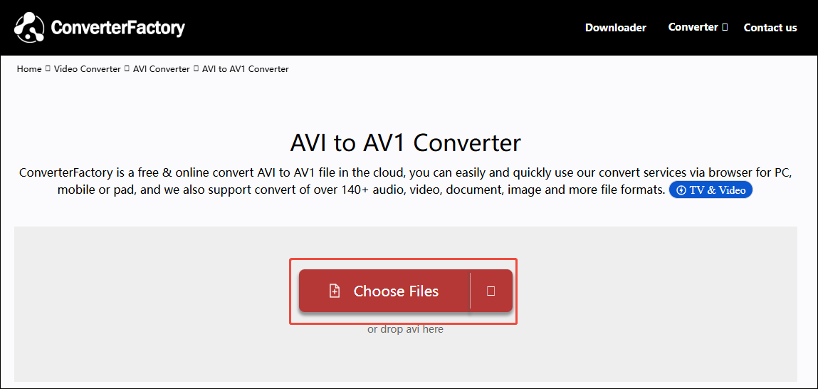 ConverterFactory interface with the Choose Files option selected.