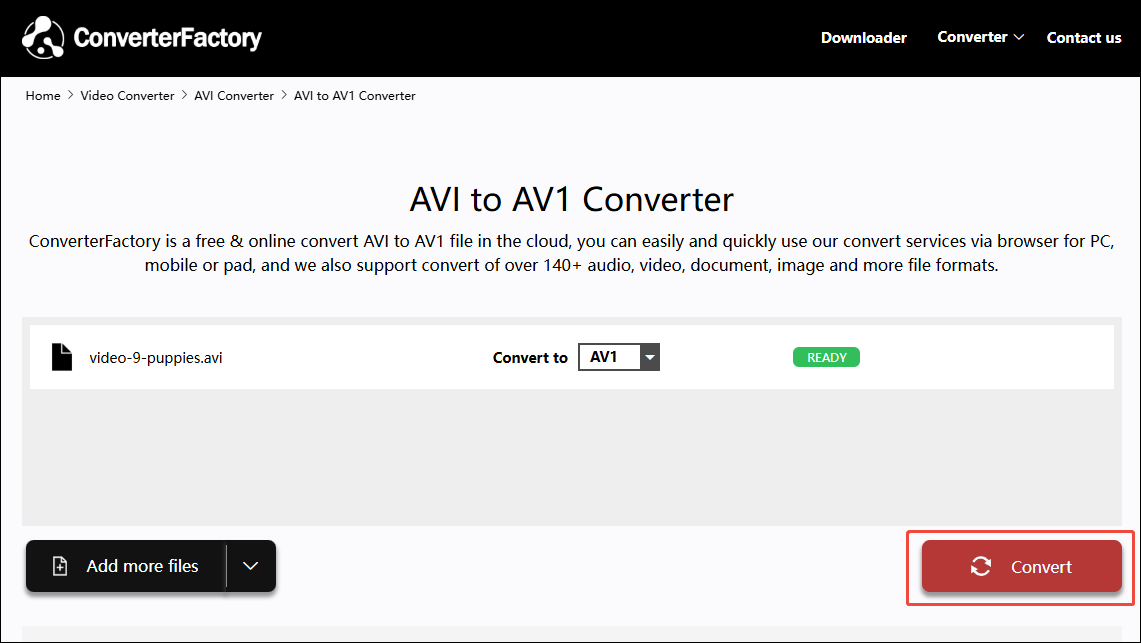 ConverterFactory interface with the Convert button selected.
