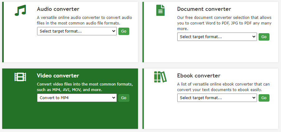 Online-Converterで「Convert to MP4」オプションを選択している様子
