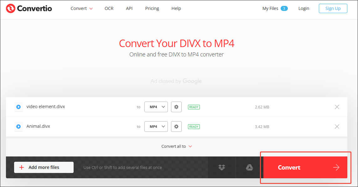 Klicken Sie in Convertio auf Konvertieren, um die Konvertierungsaufgaben zu starten.