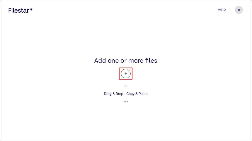 Filestar interface with the Plus icon marked.