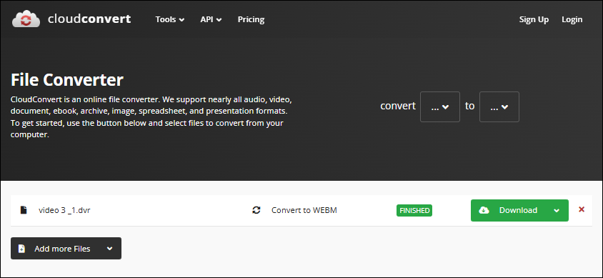 CloudConvert download page with the Download button marked.