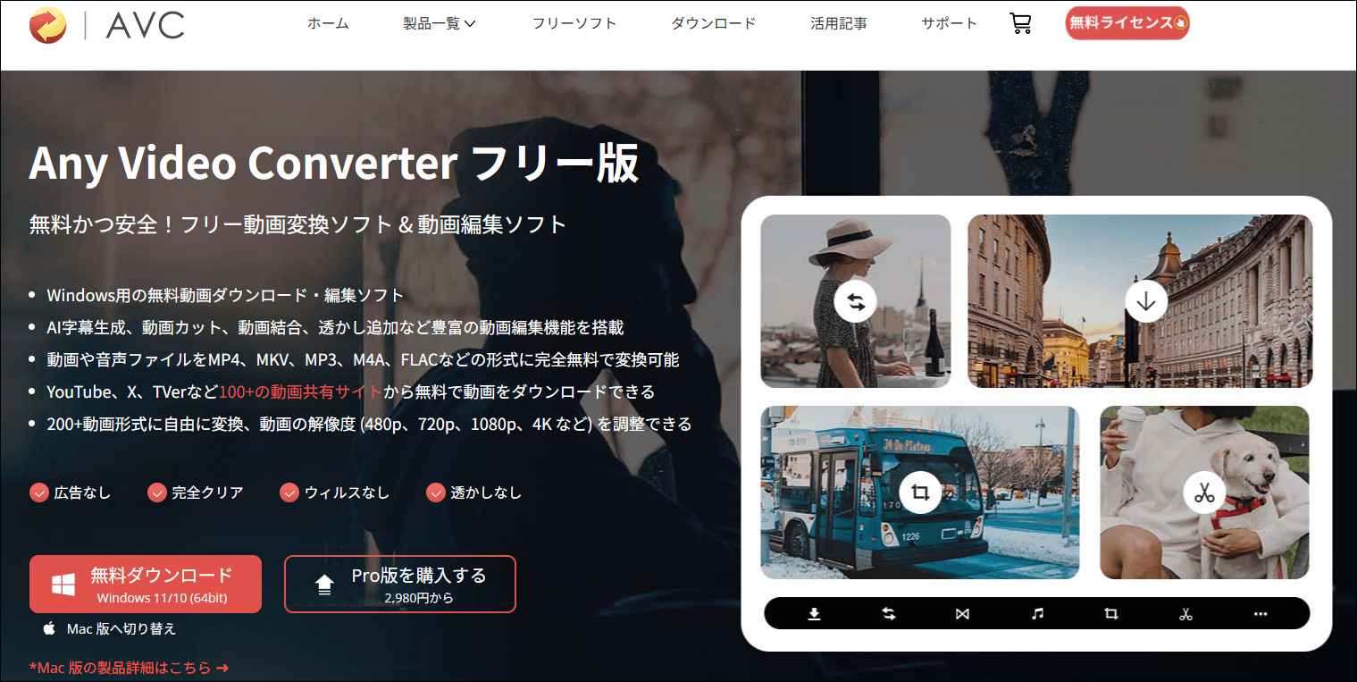 Any Video Converter公式サイトが表示される画面