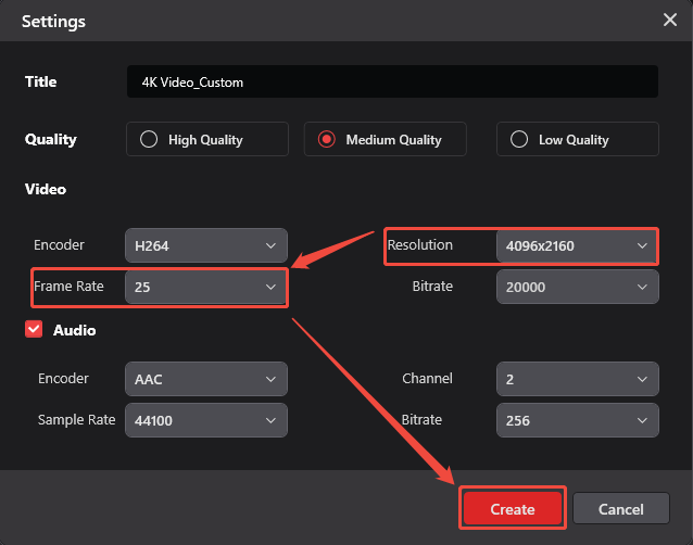MiniTool Video Converter Settings window showing how to adjust resolution and frame rate.