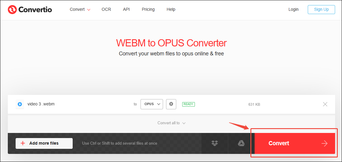 Convertio interface with the Convert option selected.