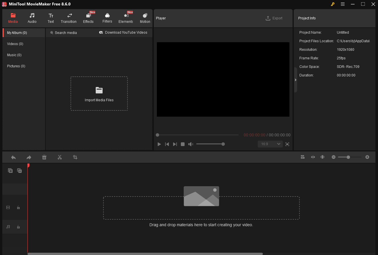The interface of MiniTool MovieMaker.