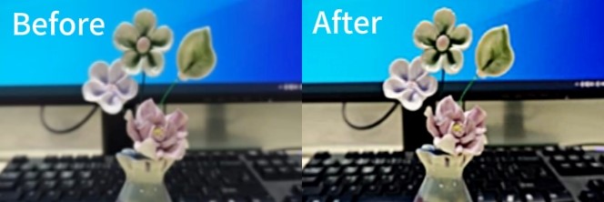 Before and after comparison of video quality improved using Adobe Express.
