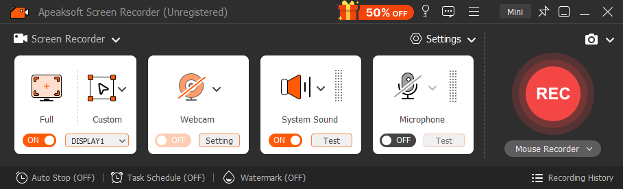 Apeaksoft Screen Recorderのメインインターフェイス