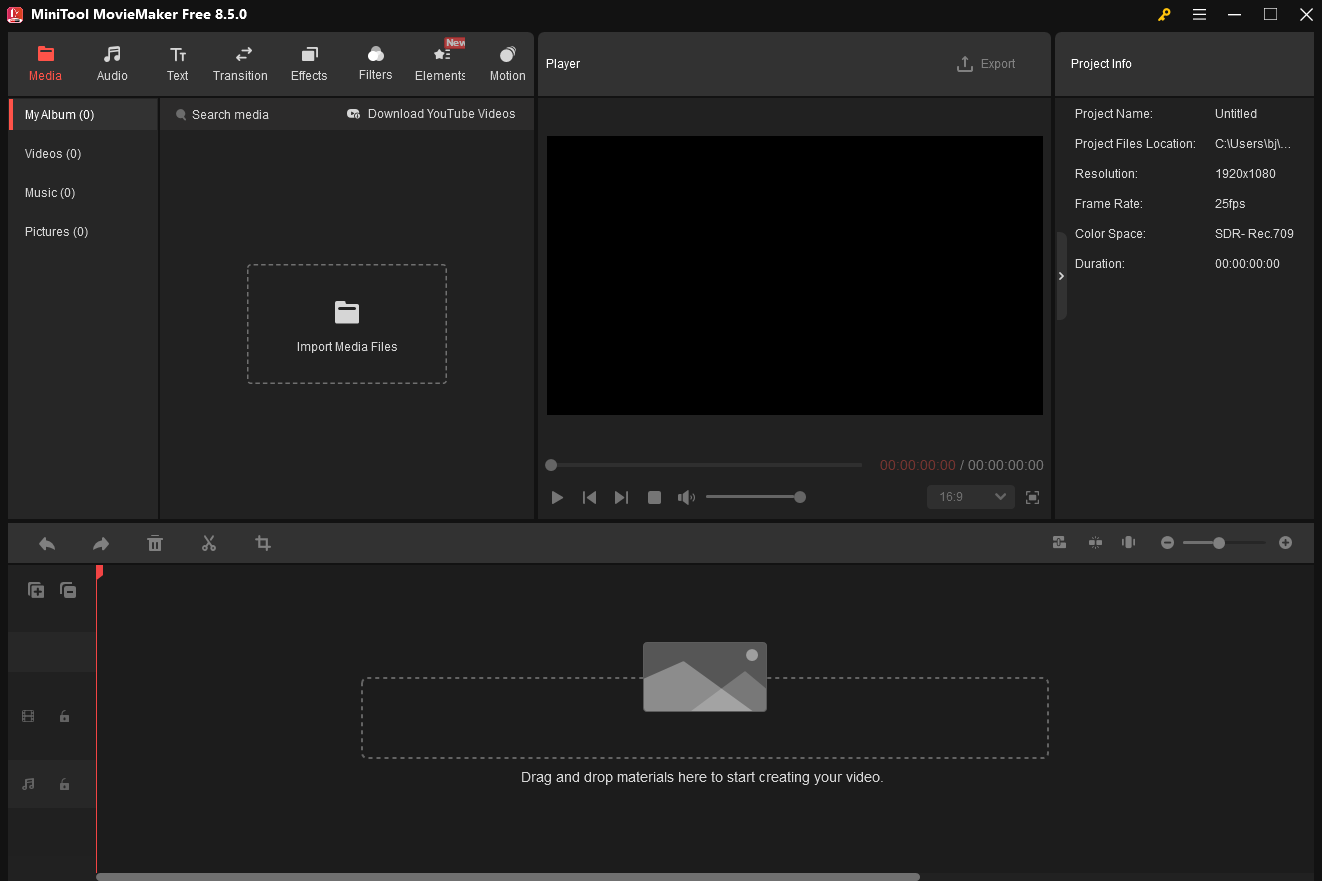The interface of MiniTool MovieMaker.