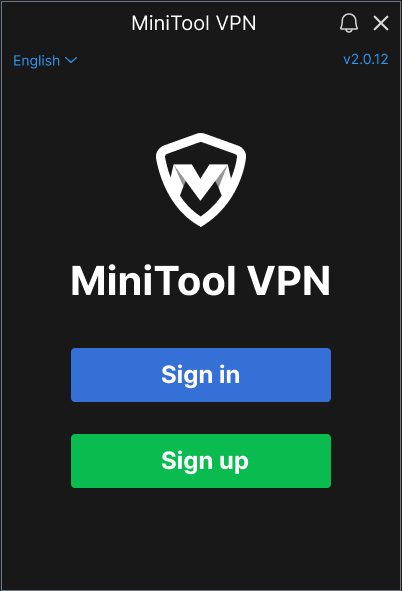 MiniTool VPN interface with the Sign in and Sign up options