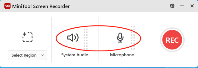 Click on the audio icons in MiniTool Screen Recorder to control the audio recording.