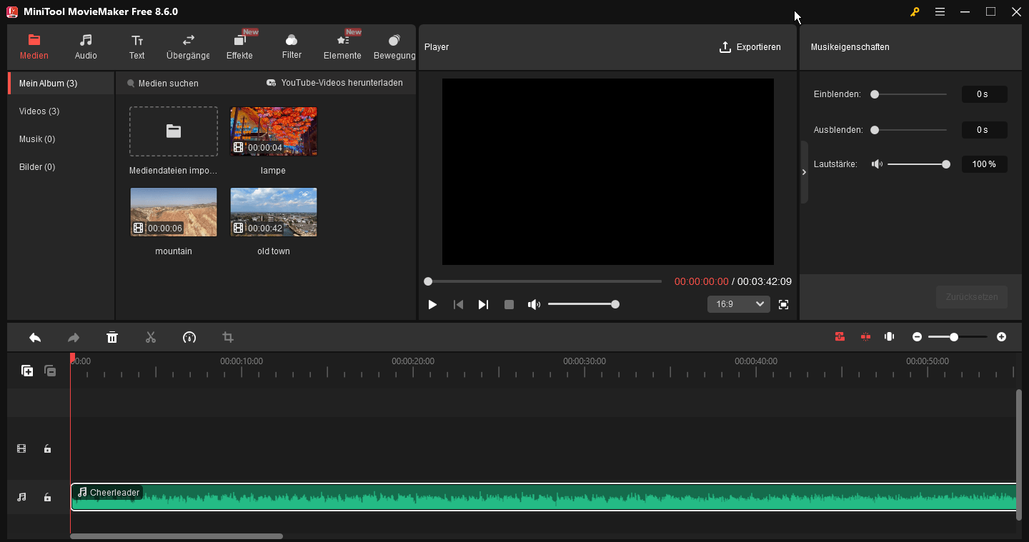 Die Benutzeroberfläche von MiniTool MovieMaker.