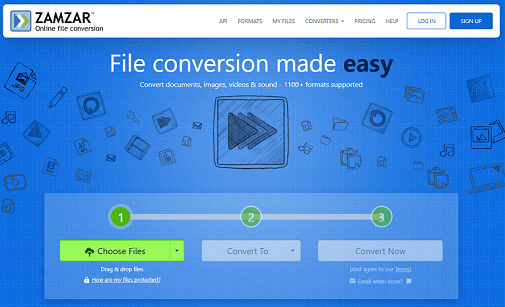 Zamzarのメインインターフェイスが表示される画面