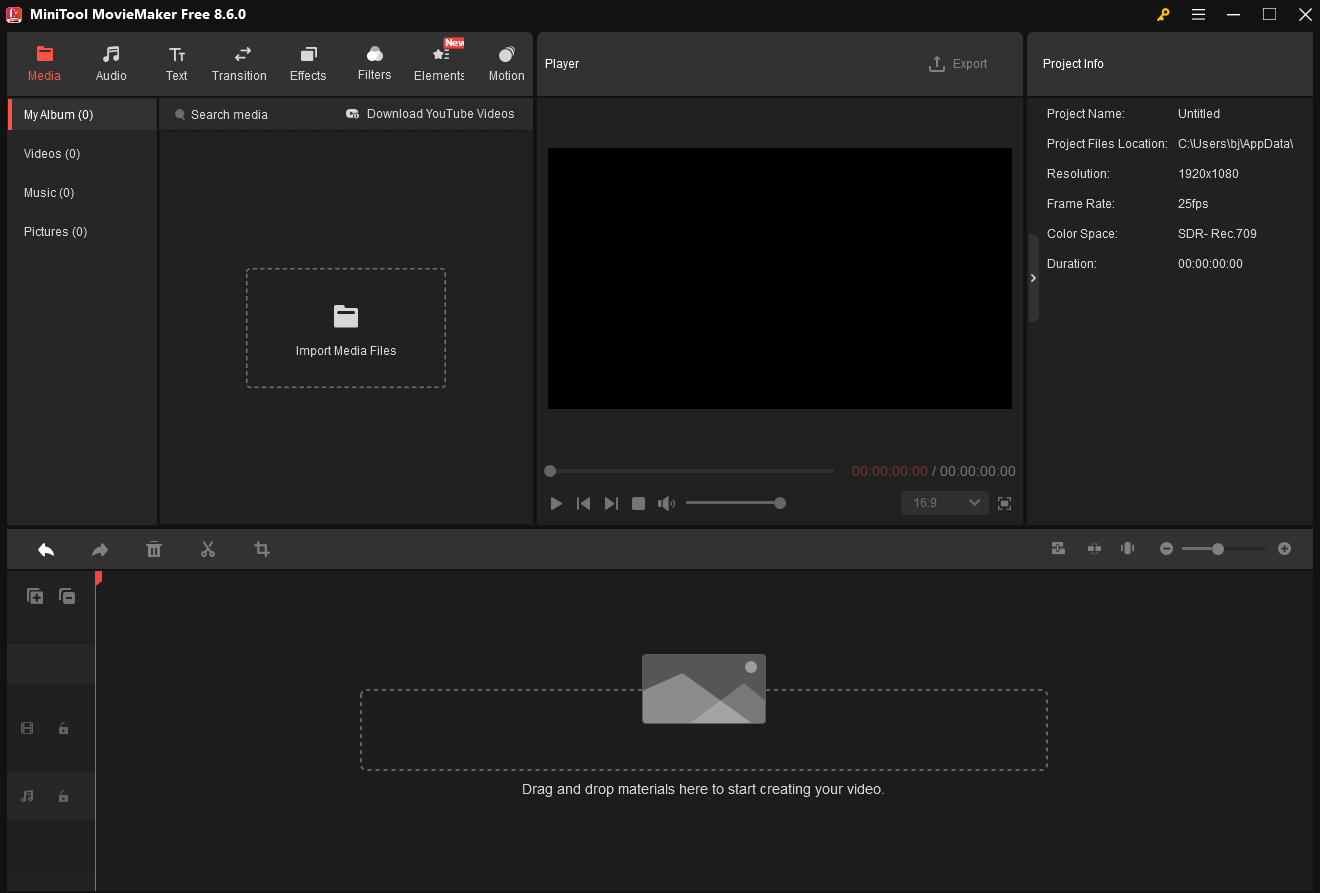 The interface of MiniTool MovieMaker.