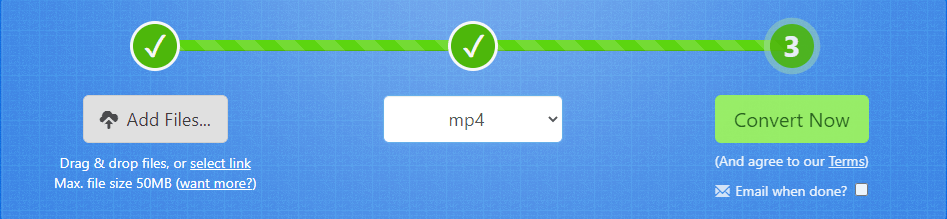 Zamzar interface showing the process of converting a file.