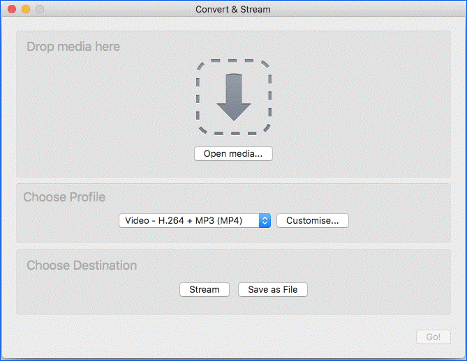 VLC Convert and Stream window.