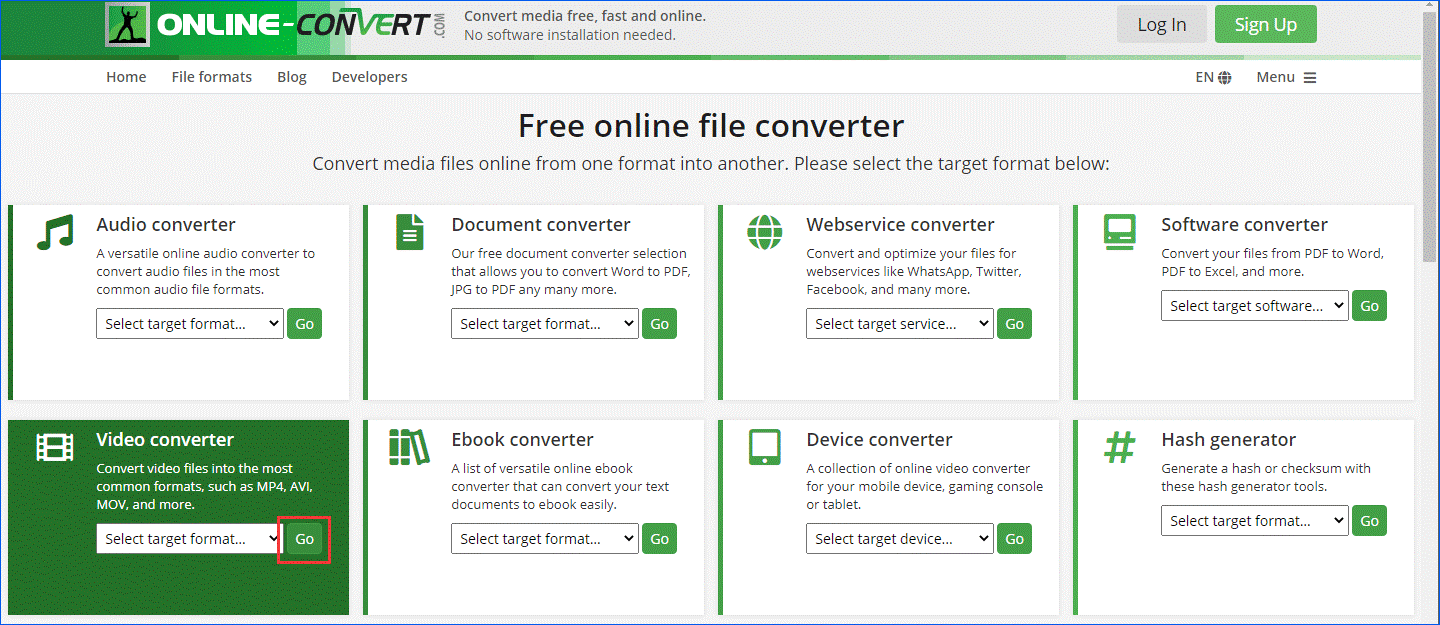 OnlineConvert website homepage.
