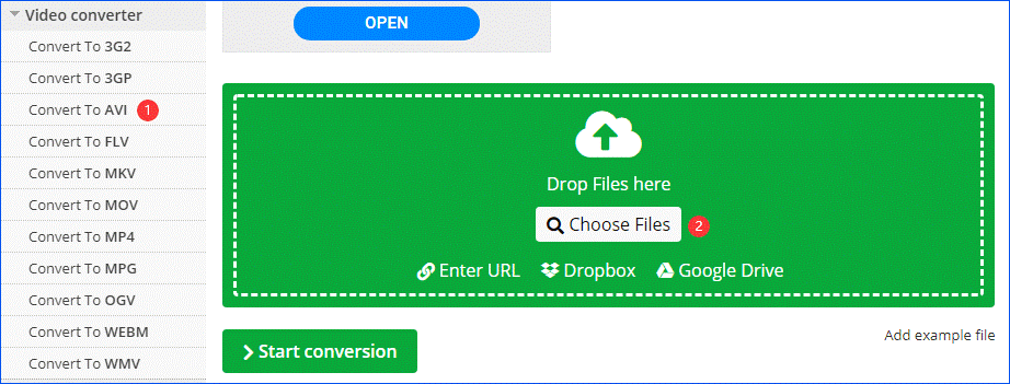 OnlineConvert file conversion webpage.