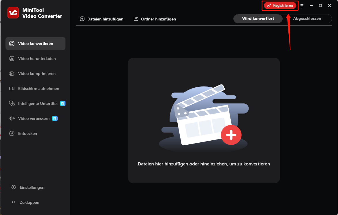 Klicken Sie in MiniTool Video Converter auf „Registrieren“