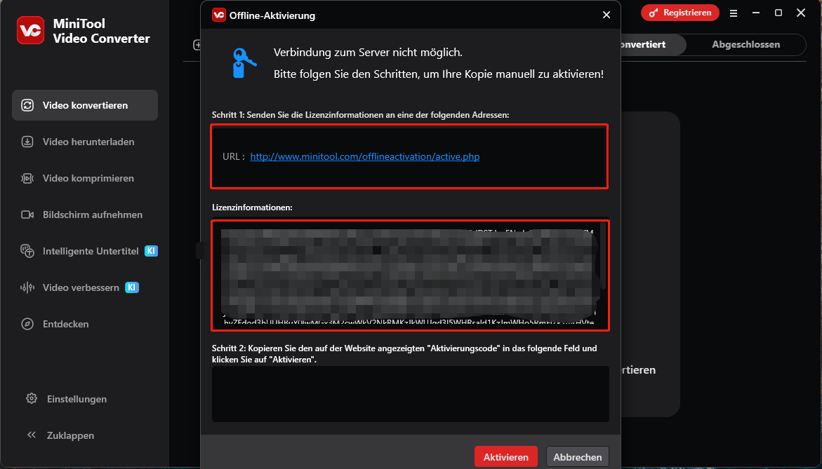 URLs und Lizenzinformationen kopieren