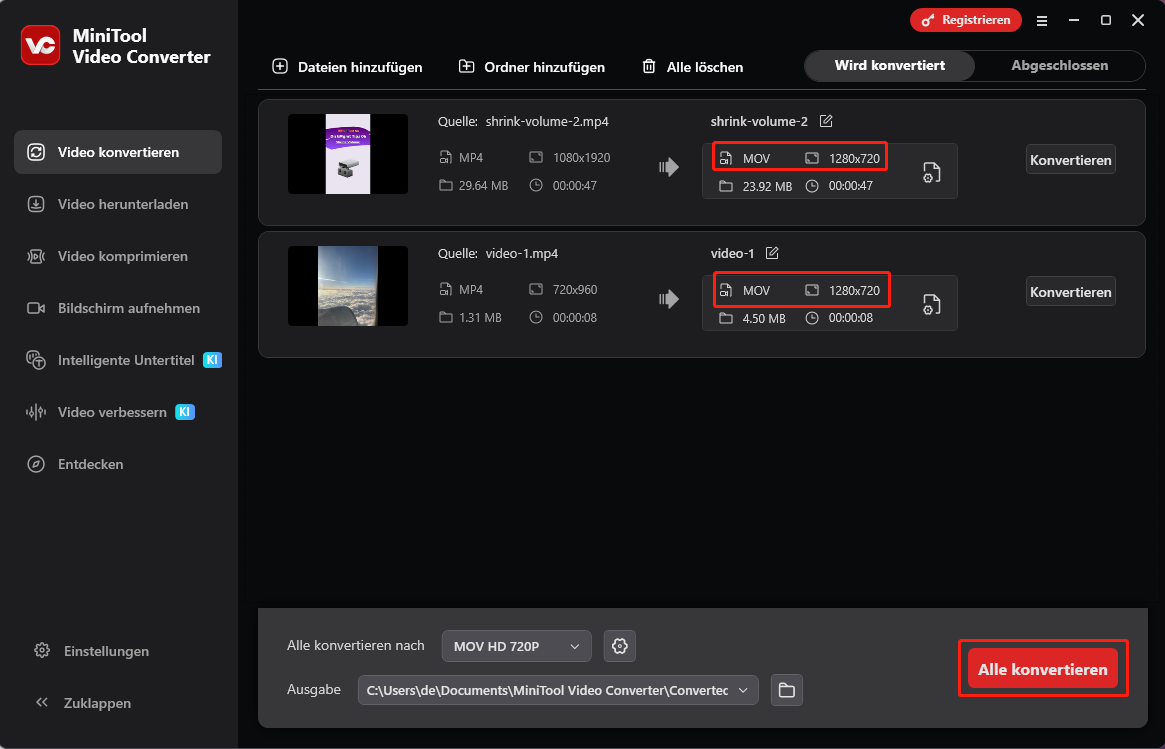 Mehrere Dateien in MiniTool Video Converter in MKV konvertieren