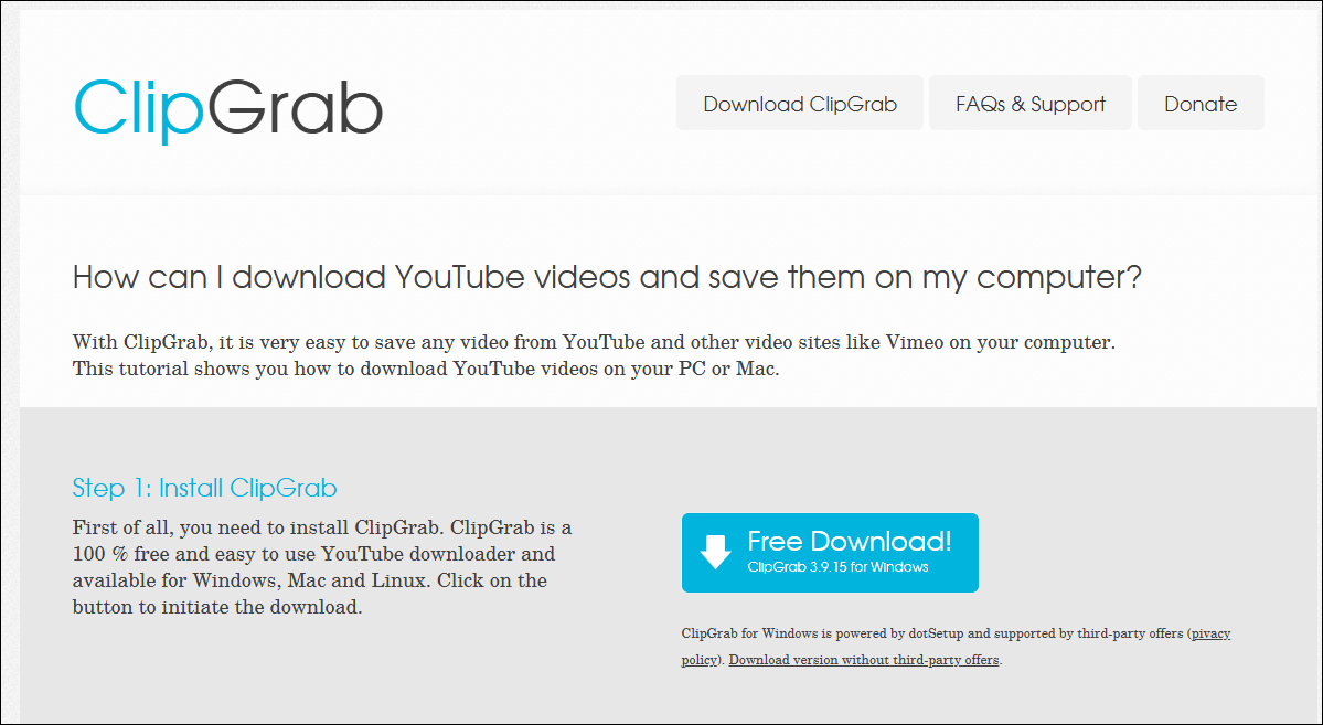 The interface of ClipGrab.