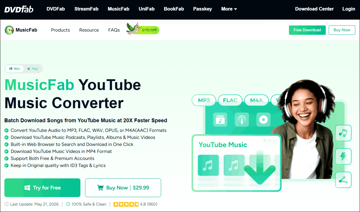 The interface of DVDFab YouTube to MP3.