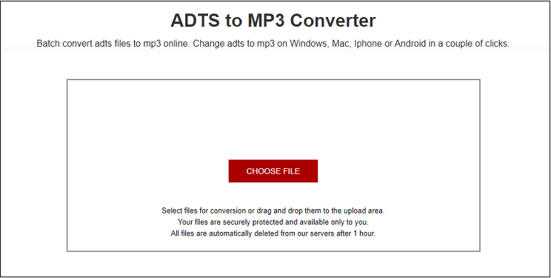 The ADTS to MP3 conversion page of AnyConv.