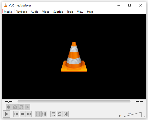 VLC Media Player interface with the Media tab selected.