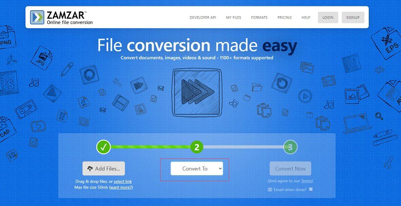 ZAMZAR file conversion page.