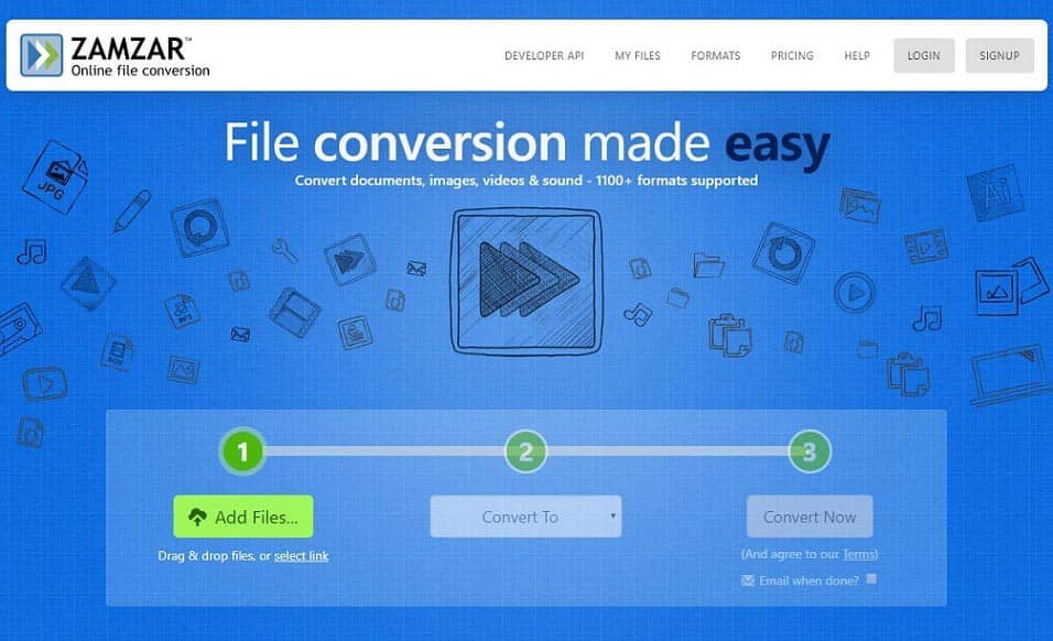 Zamzar conversion page.