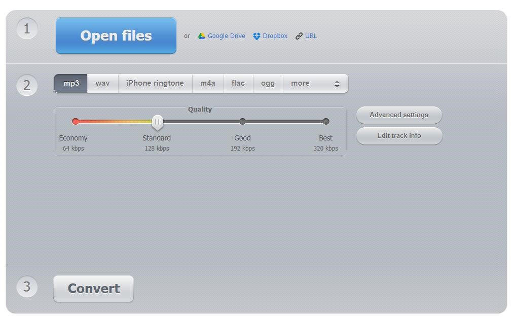 Online Audio Converter conversion page.