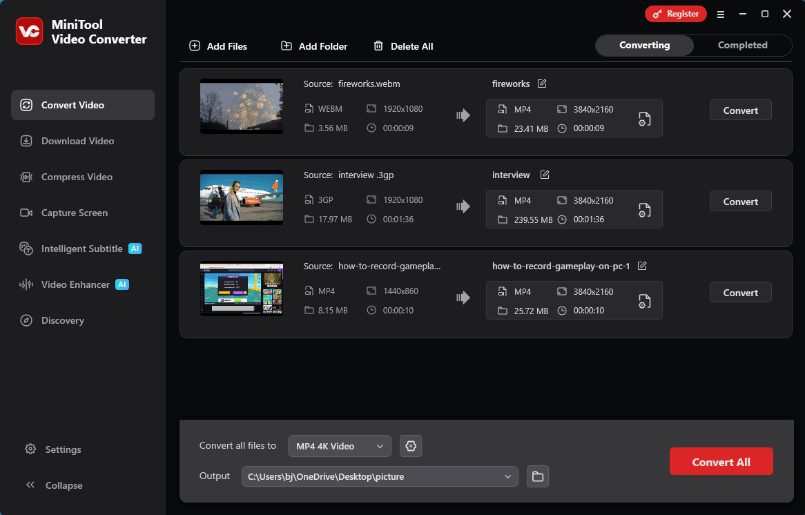 The video conversion interface of MiniTool Video Converter.