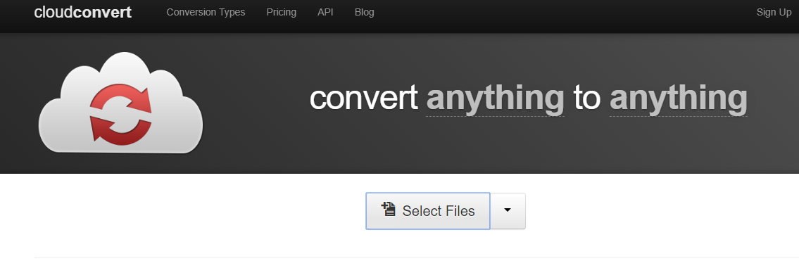 CloudConvert interface with the Select Files option selected.