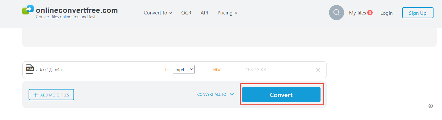 OnlineConvertFree interface with the Convert button selected.