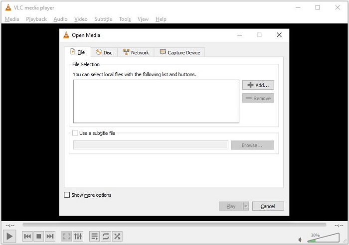 The interface of VLC Media Player.