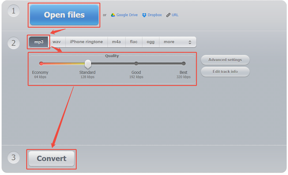 Online Audio Converter showing how to convert MKV to MP3.