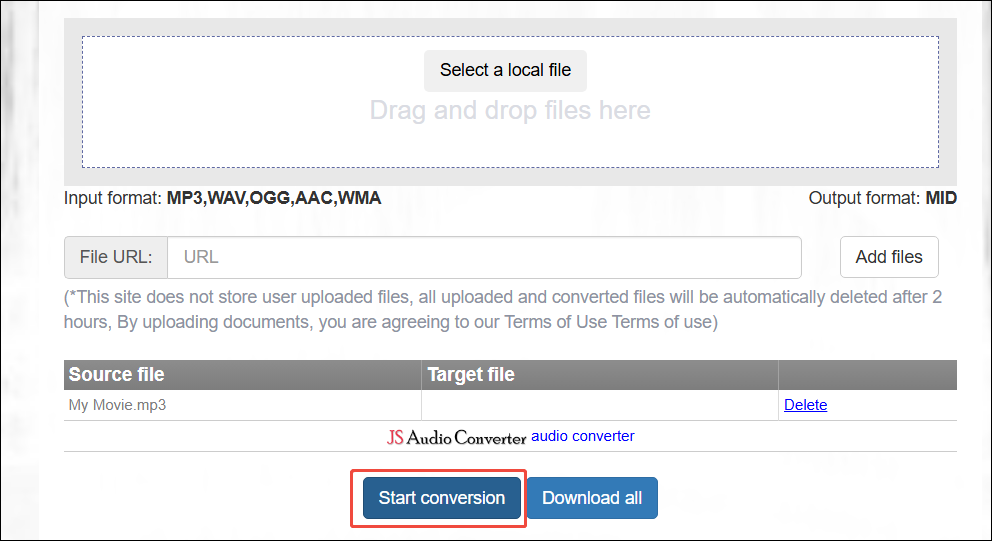 Bear Audio Tool interface with the Start conversion button selected.