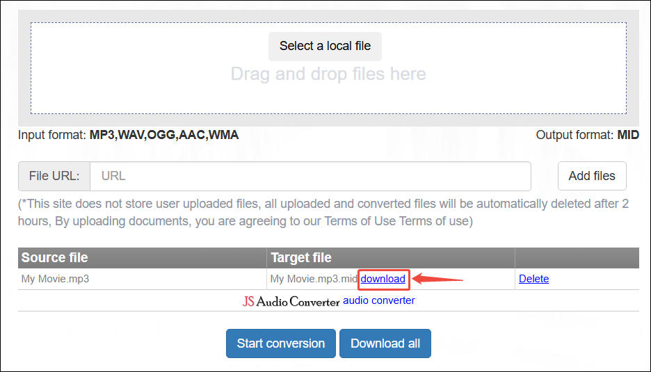 Bear Audio Tool interface with the download option selected under the Target file column.