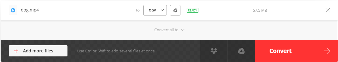 The interface of Convertio