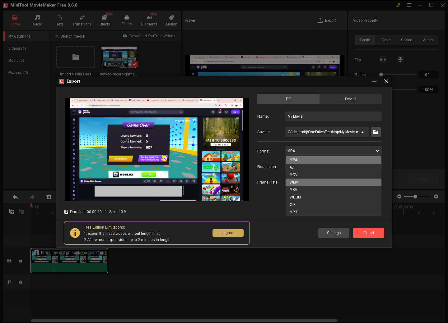 The interface of MiniTool MoviMaker.
