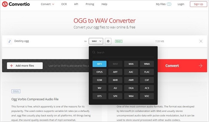 Convertio conversion interface.