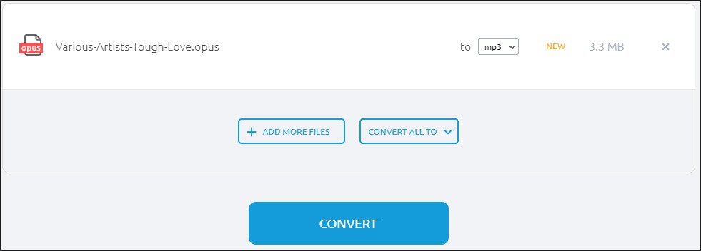Onlineconvertfree.com with the Opus to MP3 conversion page.
